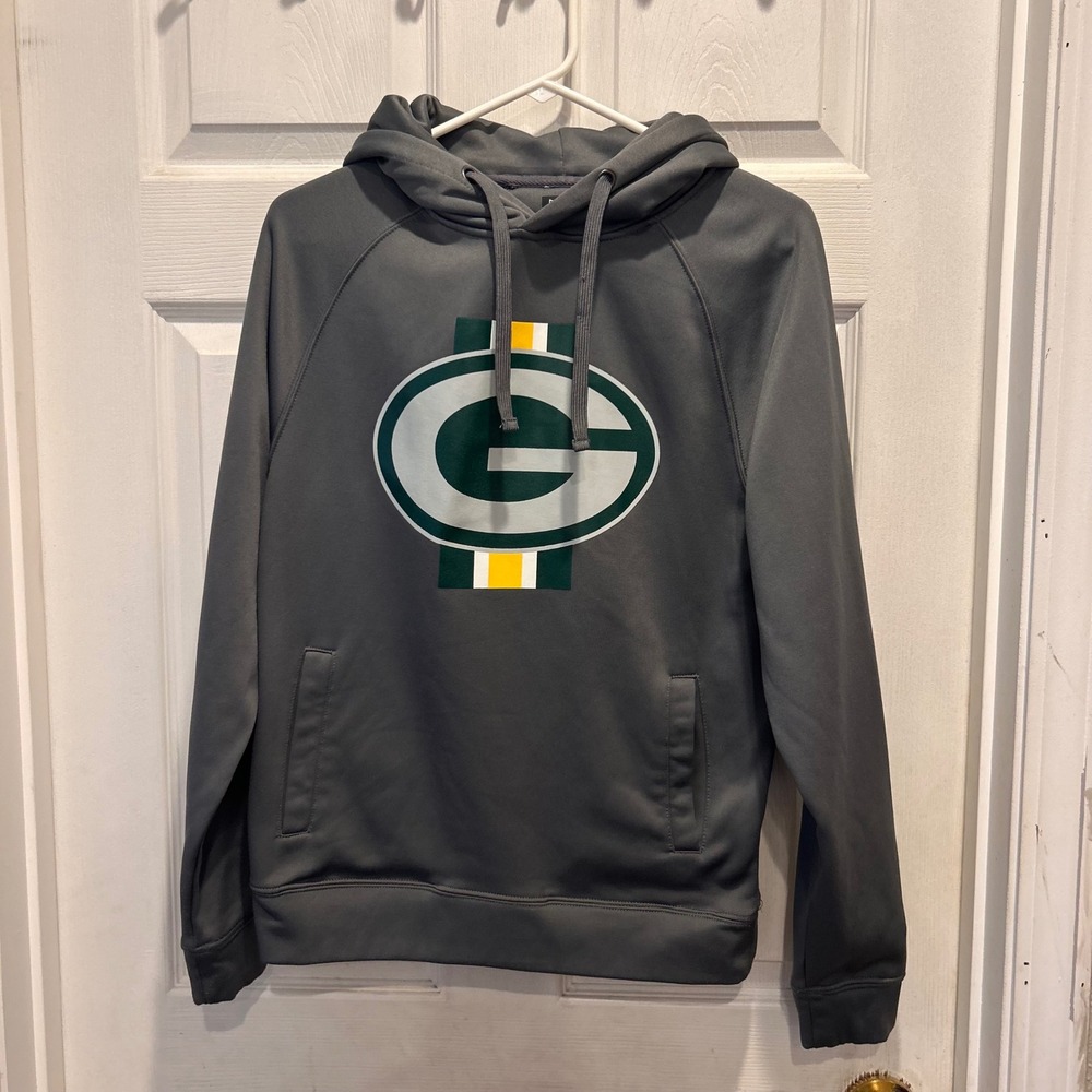 New Era NFL Green Bay Packers Hoodie Mens Small Gray Performance Fleece Pullover